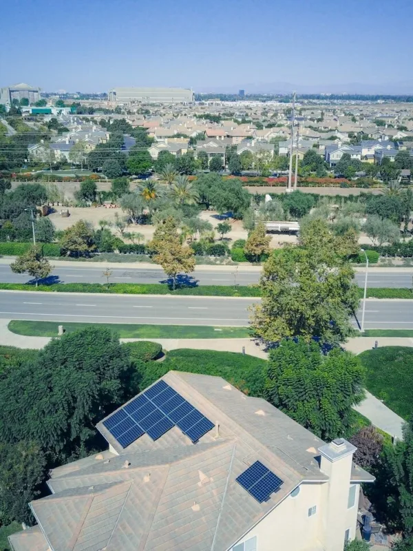 Solar panels on a roof in Irvine, California, showcasing renewable energy for home improvement.
