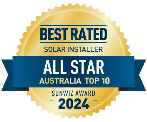 Best Rated Solar Installer: SunWiz Award 2024, All Star Australia Top 10.
